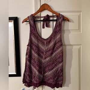 WHBM Purple Scoop Neck Sleeveless Tank Top with Tie Neck Back